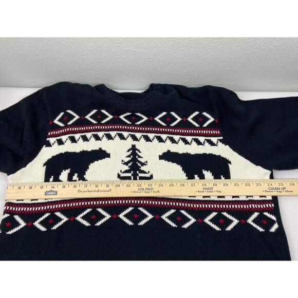 CHAPS RL Fair Isle Black Bear Sweater Mens XL 100% Cotton Knit Crewneck Pullover - Picture 8 of 9